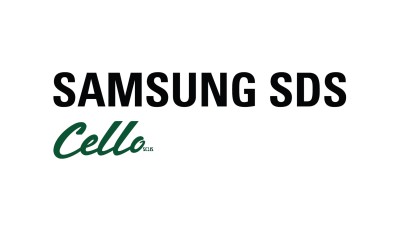 Logotipo de violonchelo Samsung SDS sobre un fondo blanco.